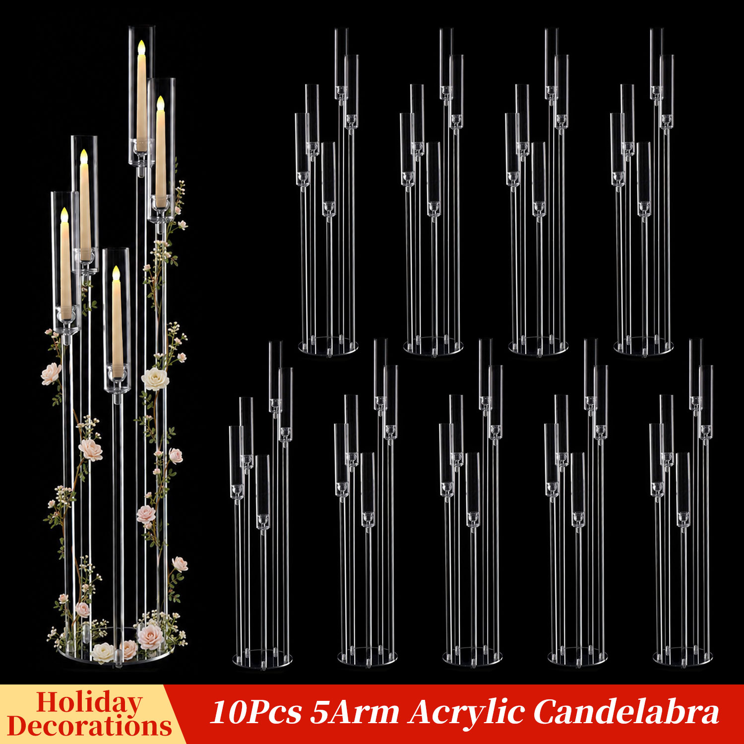 Centerpiece Stick - Acrylic Candelabra 5 Arm Tall Clear