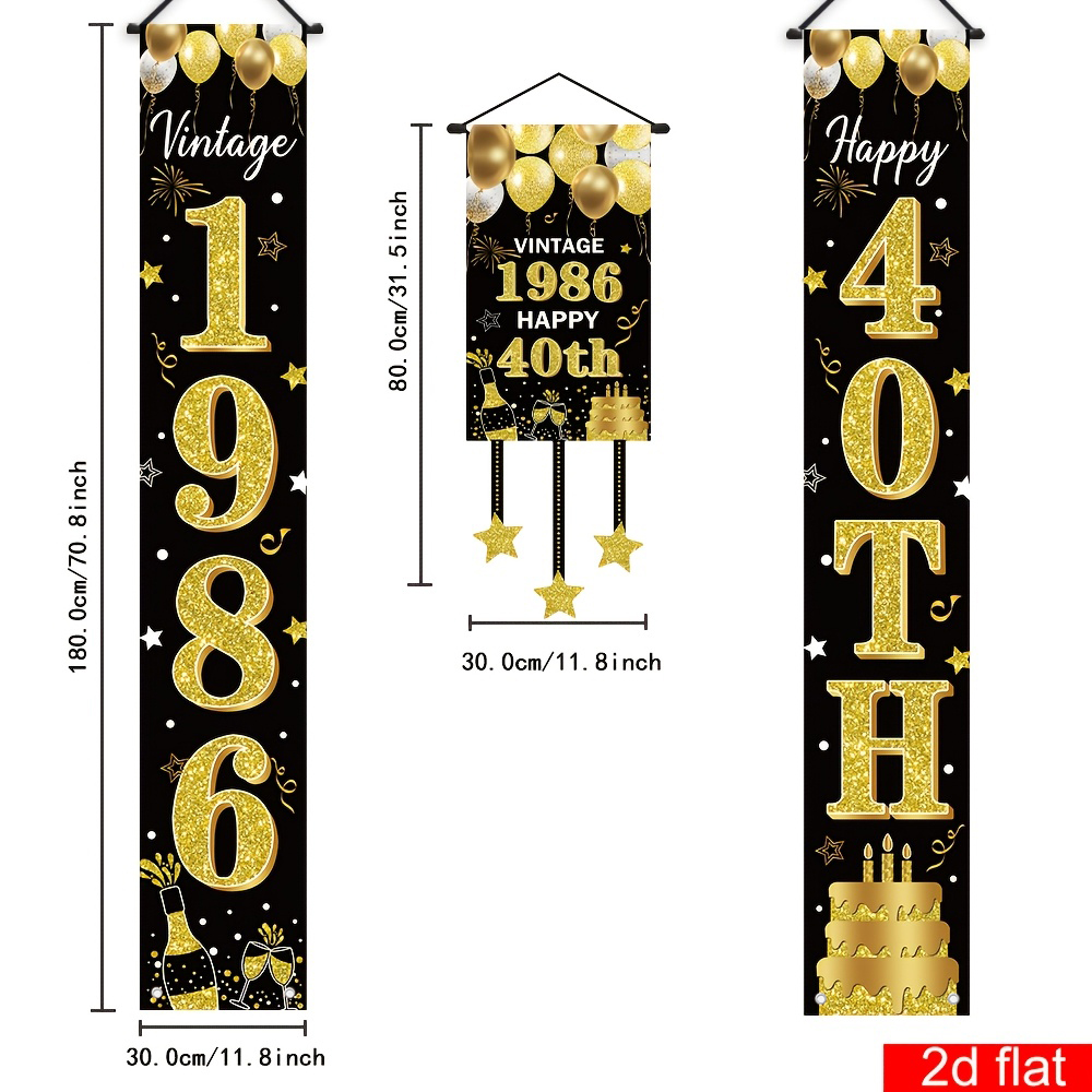 2D Flat 3Pcs Black Gold 40th B - đánh giá và giá Party Banner Gold